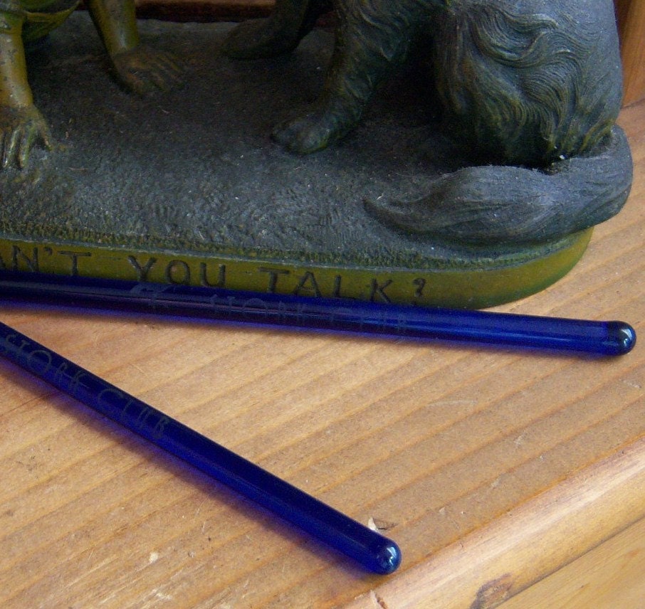 2 Vintage Stork Club Cobalt Blue Glass Swizzle Sticks Rare