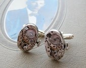20% off EVERYTHING Steampunk cufflinks jeweled wedding ANTIQUE rare oval shape wristwatch parts part SILVER art deco cuff links mens jewelr