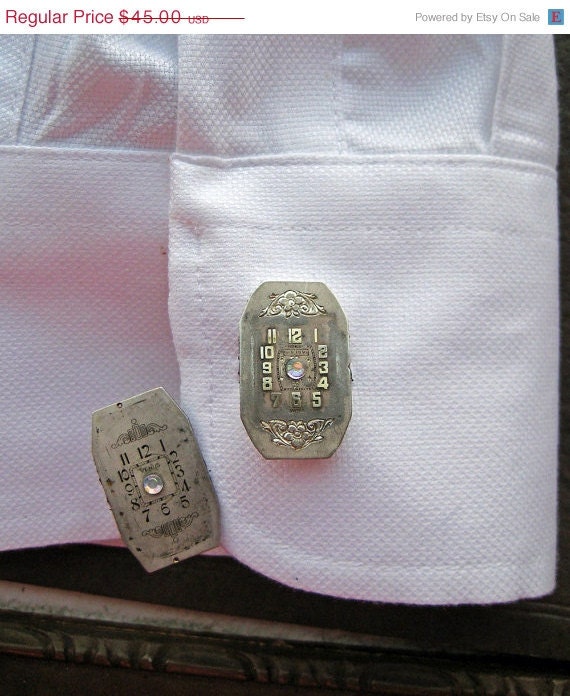 20% off EVERYTHING Steampunk wedding cufflinks ANTIQUE wristwatch parts part SILVER art deco cuff links mens jewelry unisex