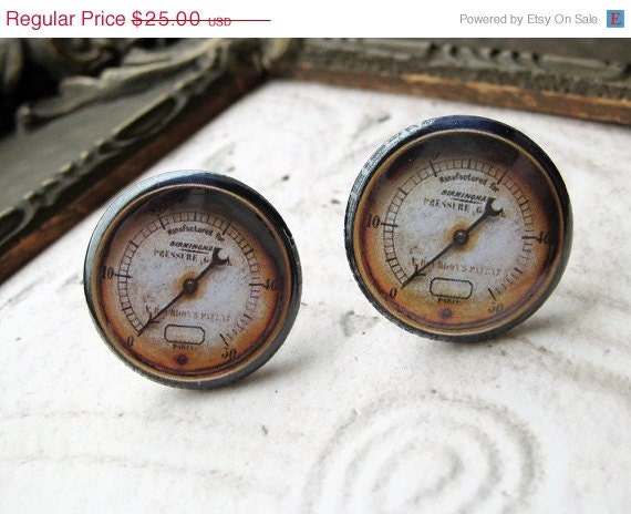20% off EVERYTHING Steampunk cufflinks wedding antique pressure gauge industrical mechanical rusty vintage machinery parts