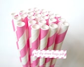 Princess PINK Paper Straws Pink and White Striped Straws - set of 25 Pink Straws w/ DIY Straw Flag PDF - PaperStrawsParty