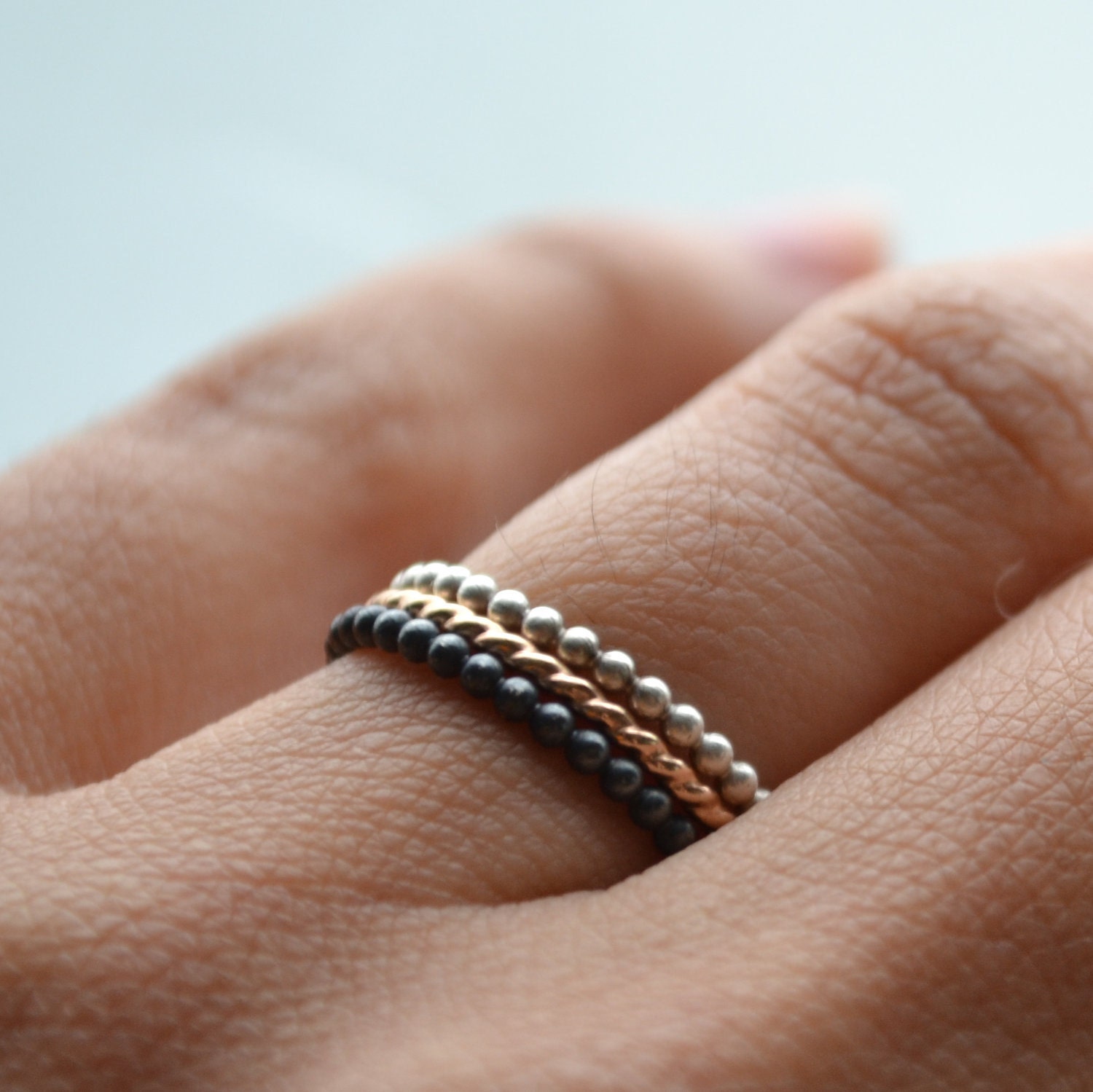 Trio of colors stacking rings, silver and 14k gold filled