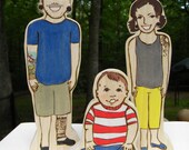 Family Portrait Dolls, Natural Wood Keepsake Toys,  Play or Display, Natural Wood Family