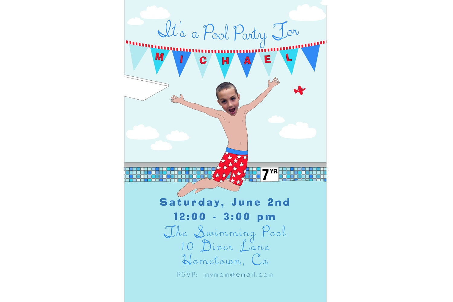 Pool Party Invitation -  Printable and Personalized for a Boy