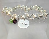Handstamped Bracelet Custom Sterling Silver Disc swarovski birthstones
