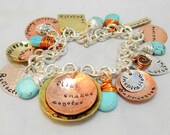 Teacher Charm Bracelet Large Charm Bracelet Turquoise tear drops Apple Charm