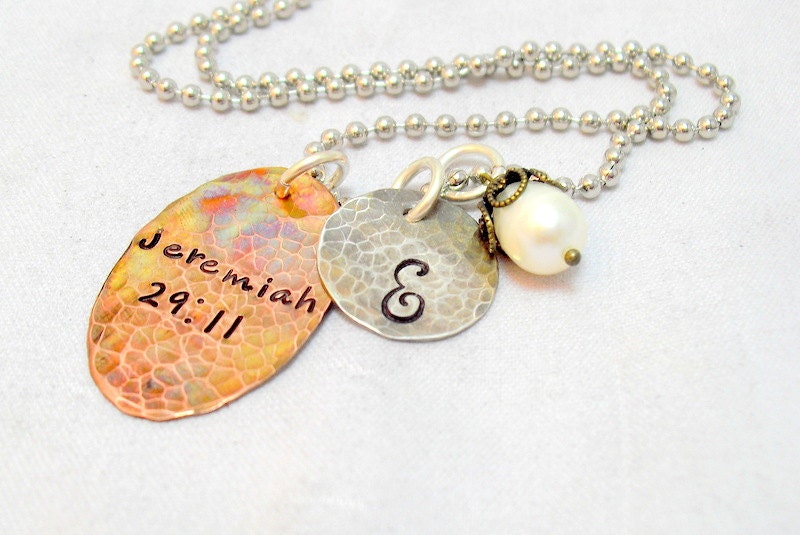 Antiqued Organic Gemstone Bronze Oval Sterling Silver Pendant Initialize Monogram Necklace