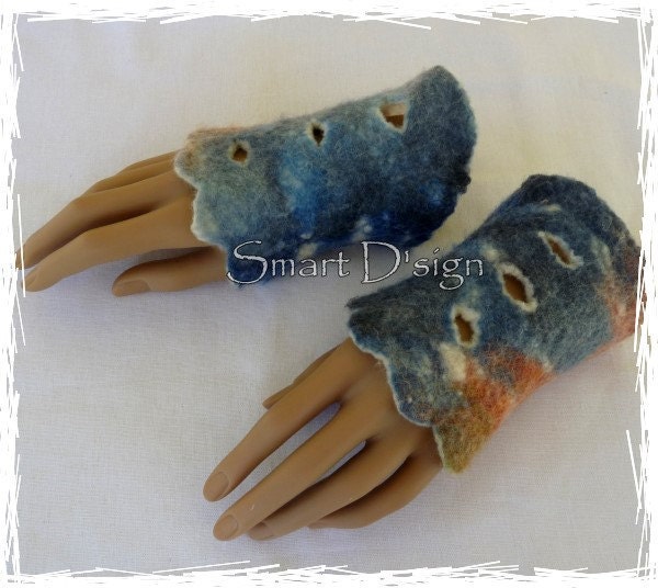 Felted fingerless gloves, felt cuffs, eco friendly OOAK, unique handmade