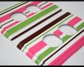 Duplex Outlet Cover Striped Green, White and Pink- Other Cover Configurations Available