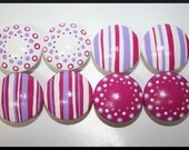 Pink, Light Lavender and White Stripes and Polka Dots- Set of 8 Knobs