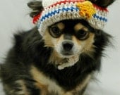 Dog hat crocheted, Sailor hat, Medium, red and blue stripes with yellow star