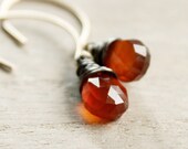 Chalcedony Earrings - Rust,  Gemstone Earrings, Gold Filled,  Oxidized Silver, Handmade Earrings, Wire Jewellery