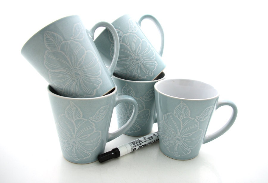 DIY personalized mugs set of 5 and ceramic pen