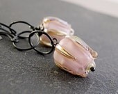 Lampwork  Earrings - Flower,  Pink, Tulip , Handmade Jewelry,  Glass  Earrings, Oxidized Silver, Lampwork Jewelry