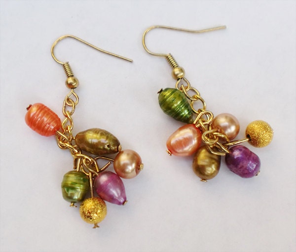 Pearl multi color nugget earrings