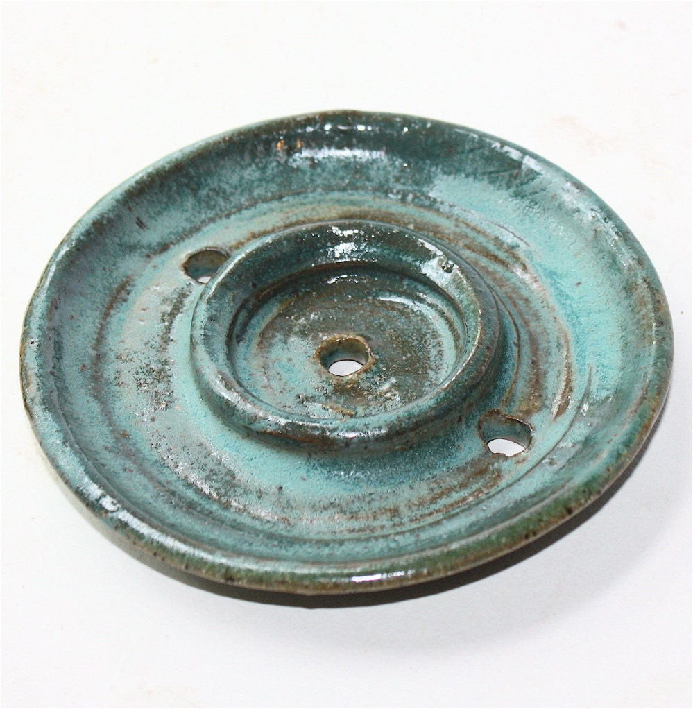 Blue Green Stoneware Soap Dish with Rustic Glaze