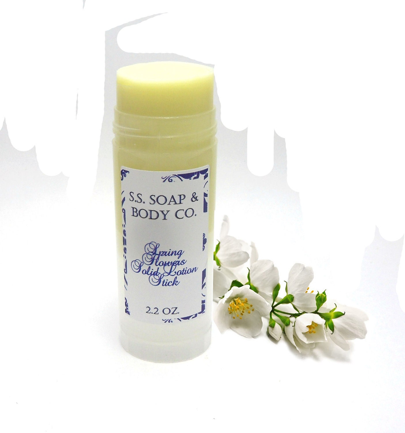 Solid Body Lotion Stick - Spring Flowers Essential Oil Blend - with Shea Butter Cocoa Butter Jasmine Ylang Lavender Rose Orange Oils