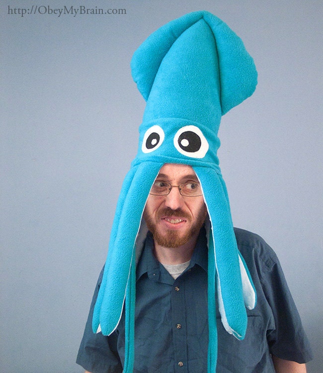 Fleece Squid Hat - Large Turquoise Plush
