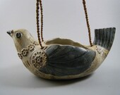 Vintage Bird Shaped Hanging Pottery Planter, Lisa Larson Era 1970s - Treasury Item