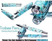 20% ALL PENS On SALE Now Light Blue Polymer Clay rollerball pen designed by Toni Ransfield high quality pens