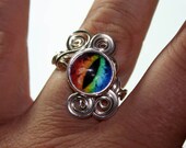 Adjustable Steampunk Wire Wrap Taxidermy Evil Rainbow Dragon Eye Ring
