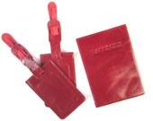 PASSENGER'S SET - passport leather cover & 2 Luggage tags -Red Kisses (No.2)