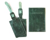 PASSENGER'S SET - Passport Leather Cover & 2 Luggage Tags - Forest Green (No.2)
