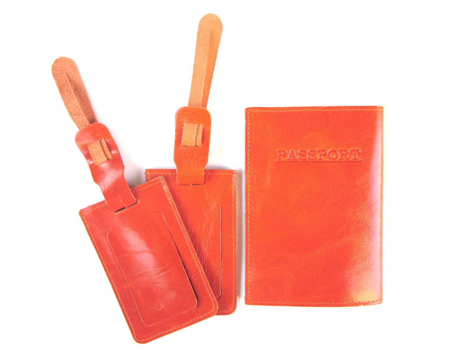 PASSENGER'S SET - passport leather cover & 2 Luggage tags - Orange Juice (No.2)