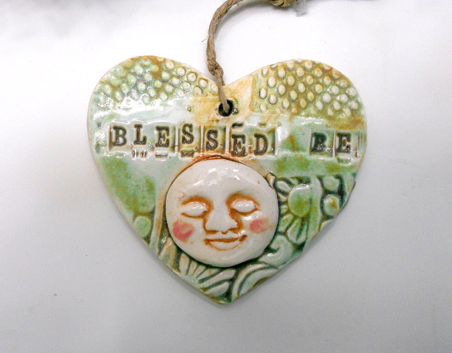 Ceramic Moon Ornament Wall Tile Blessed Be Handmade Pottery