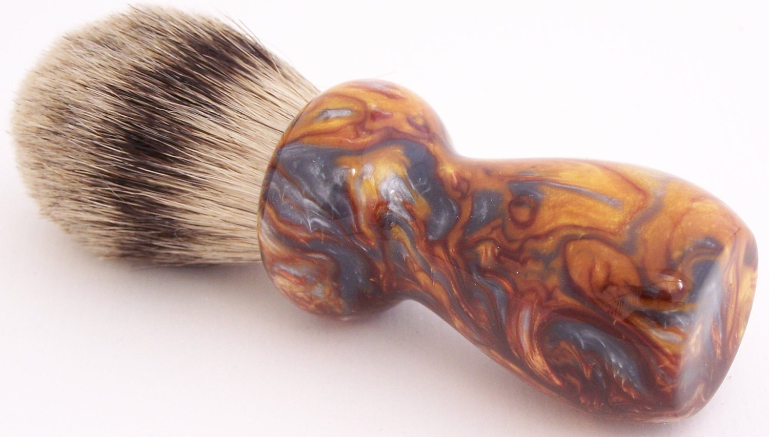 Copper and Silver Swirl Acrylic 24mm Silvertip Badger Shaving Brush (Handmade in USA)