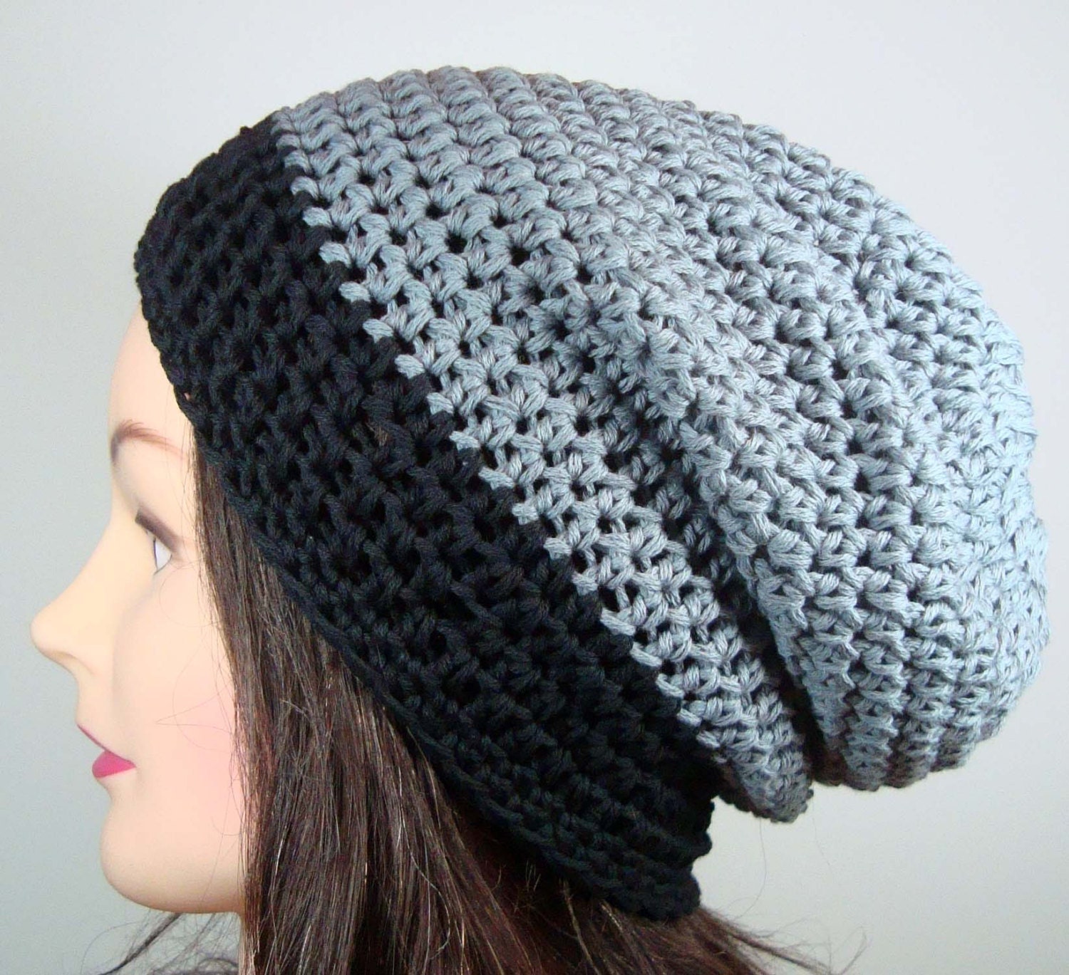 Gray , Black Slouch Beanie Hat, Tam