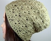 Slouchy Beanie, Slouch Hat in Organic Cotton, Sage Green