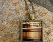 Sunset Photo Necklace, Sepia tone, antique bronze pendant