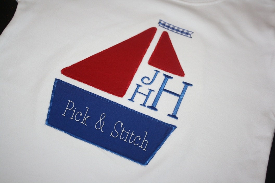 Ready for Monogram Sailboat Applique machine embroidery design-3 stitch types