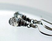 Quartz Earrings -  Oxdized Silver,  Handmade Earrings, Wire Wrapped, Rutilated, Gemstone Jewelry,  Quartz Jewelry
