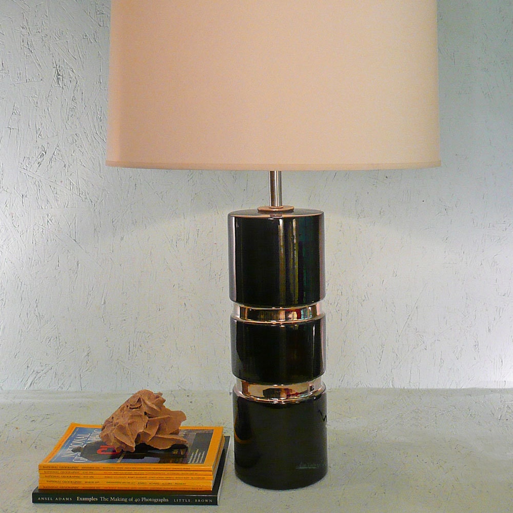 Black and Chrome Cylinder Table Lamp