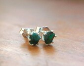 Emerald Earrings Raw Rough Sterling Stud