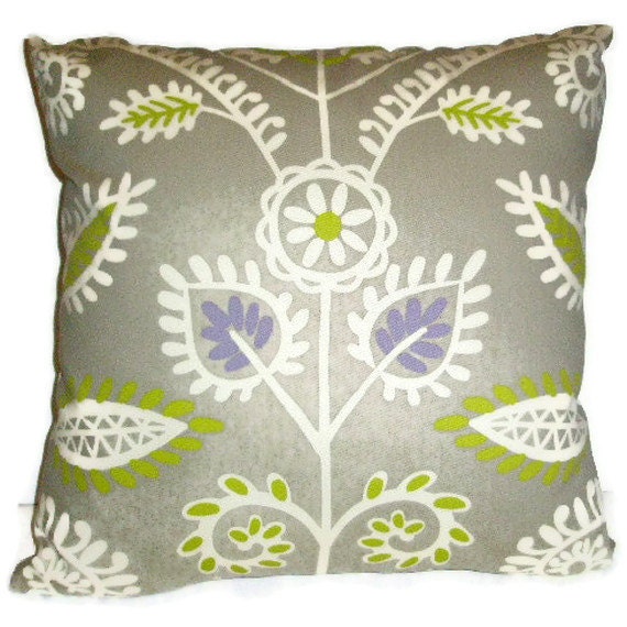 Waverly Decorative Pillow Cover 18" X 18"  Gray, Citron, Purple, and Off  White Waverly Fabric Throw Pillow - SydneyKathryns