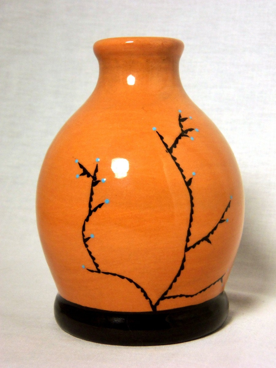 Orange Bottle Vase with Desert Shrub - AquariusPottery