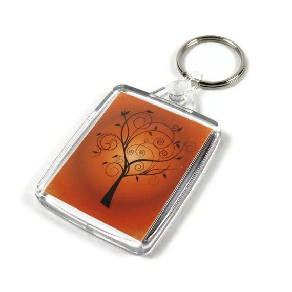 Tree Keychain, Orange, Keyring, Acrylic