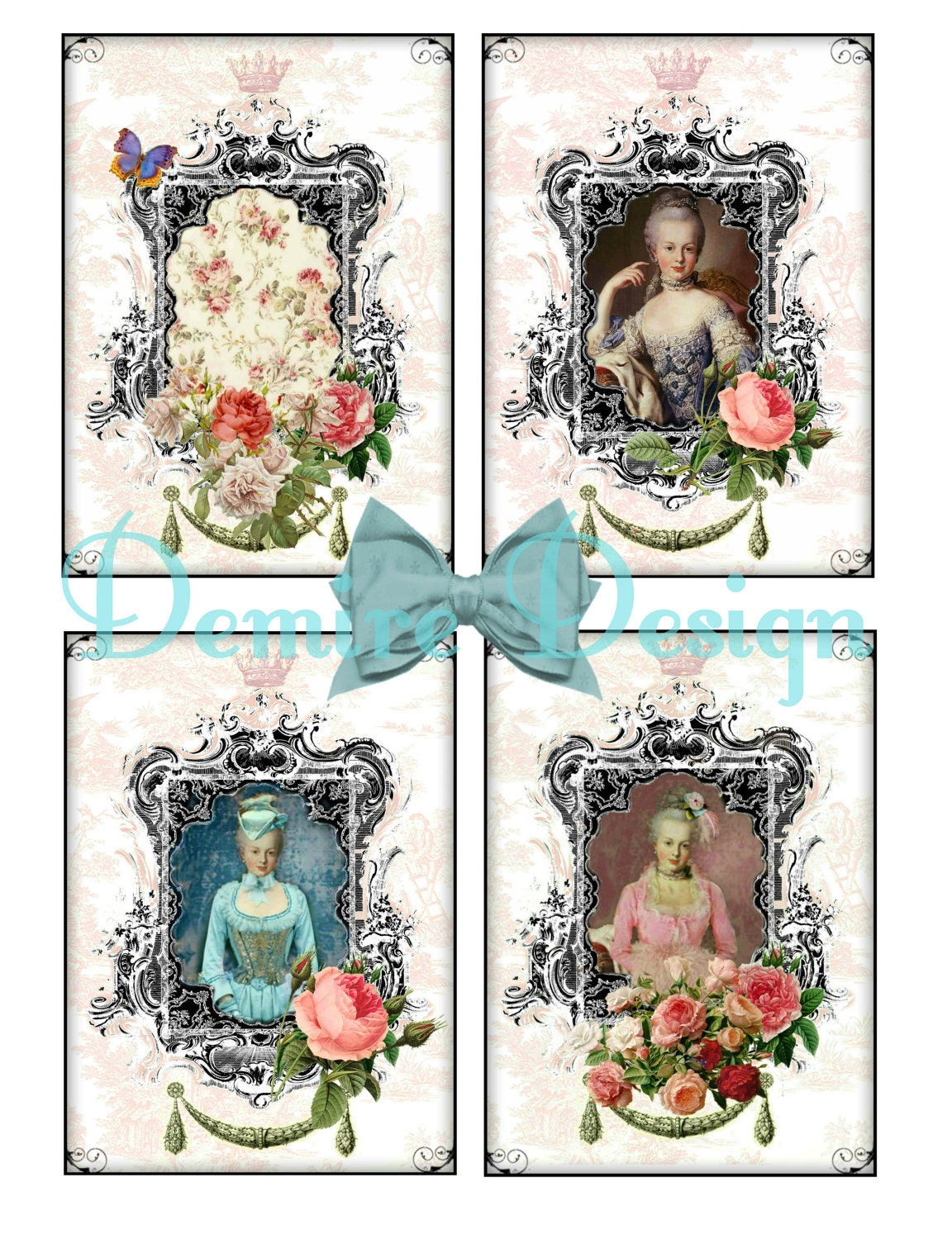 Marie Antoinette.Digital Collage Sheet for invitations,gift tags.Printable download.