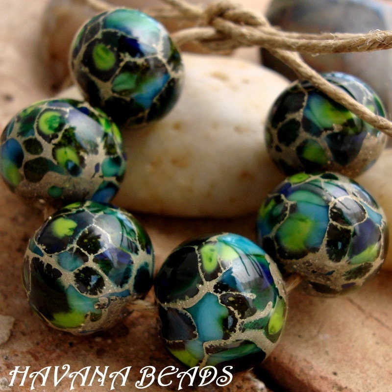 MERMAIDS WHISPER - Six ORGANIC Handmade Lampwork Beads