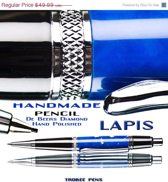 20% ALL PENS On SALE Now Handmade Mechanical Pencil Blue lapis pencil body High quality click style pencil handcrafted on a lathe