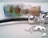 Genuine Beach sea glass gemstone jewelry Mini vial bottle handmade necklace