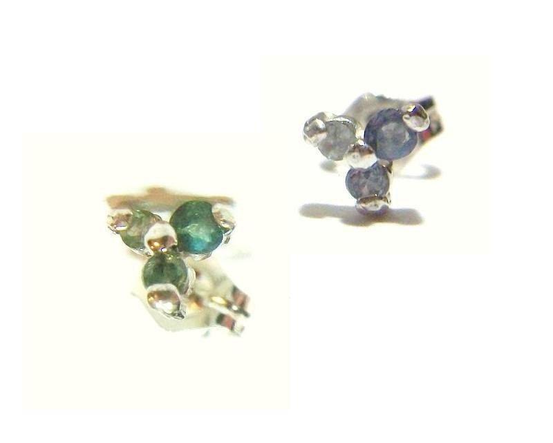 Genuine Alexandrite Earrings Three Stone Studs