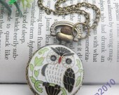Retro copper round white owl pocket watch necklace pendant jewelry vintage style - small