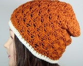 Organic Cotton Textured Slouch Beanie Hat in Sweet Potato, Cream