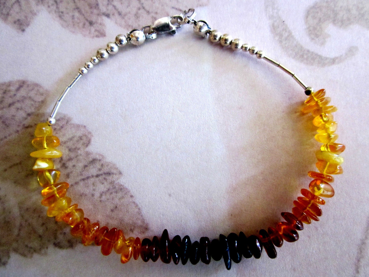 Amber Bracelet with Sterling, Handmade Gemstone