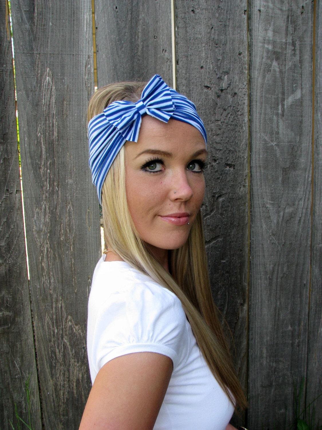 Vintage Multi Style Striped Stretch Jersey Knit Headwrap - Multi Ways To Wear