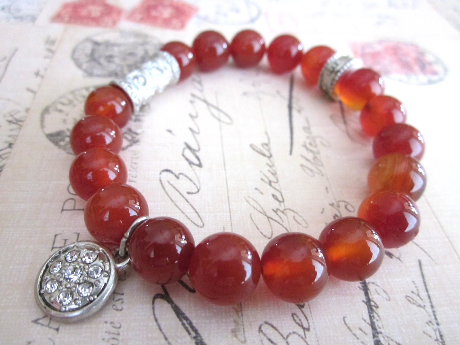Carnelian  Beaded Energy Bracelet with Charm